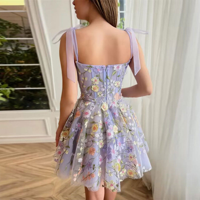 Drune | Ärmelloses Kleid mit Schleifen und Blumenmuster Sommerkleid