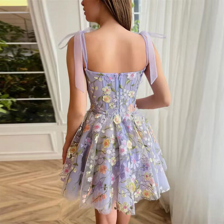 Drune | Ärmelloses Kleid mit Schleifen und Blumenmuster Sommerkleid