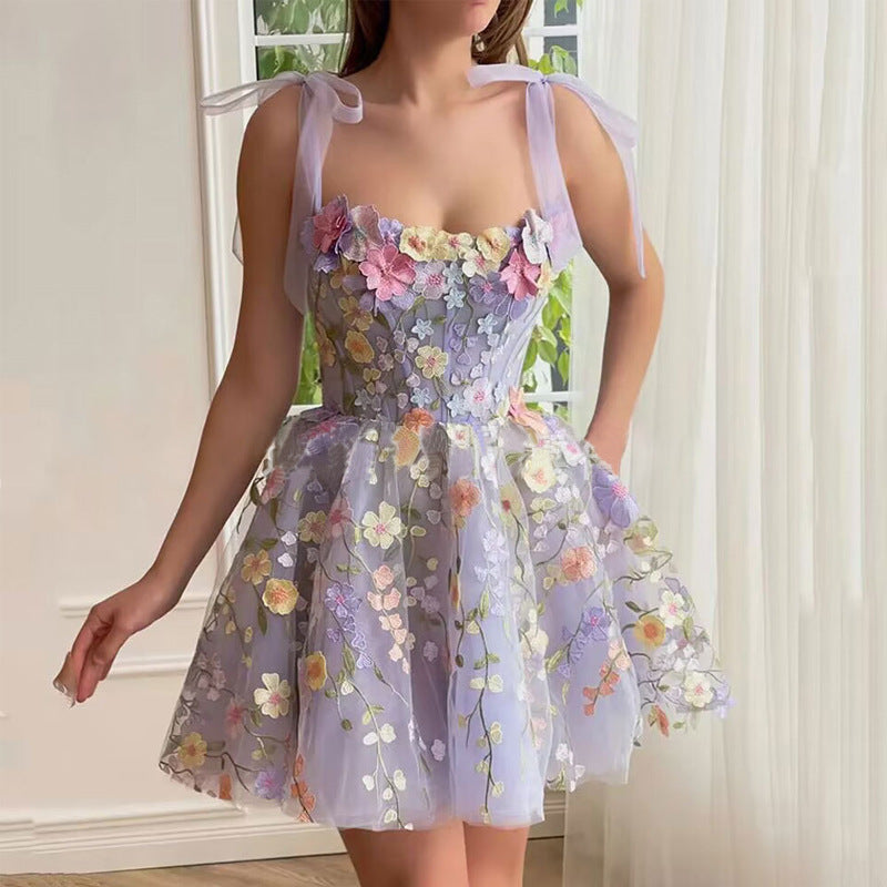 Drune | Ärmelloses Kleid mit Schleifen und Blumenmuster Sommerkleid