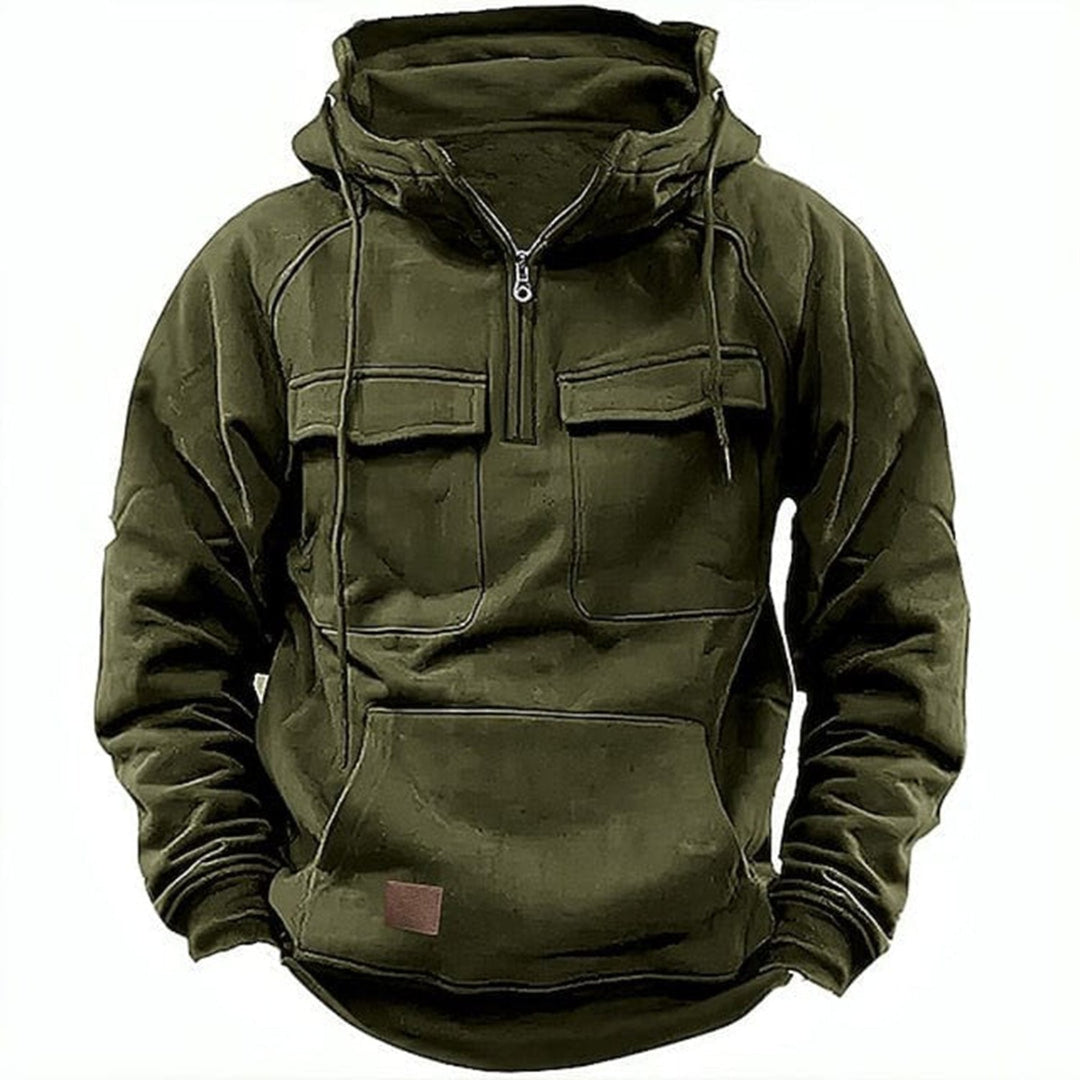 Drune |  Herren Hoodie mit halbem Reißverschluss, Fronttaschen & Kapuze - Streetwear für Outdoor & Alltag