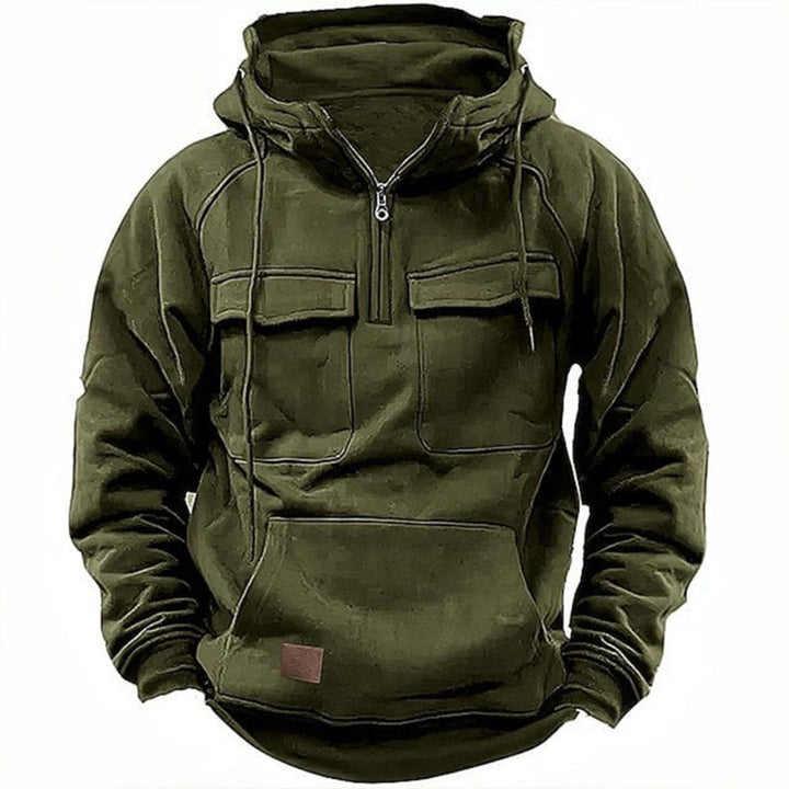 Drune |  Herren Hoodie mit halbem Reißverschluss, Fronttaschen & Kapuze - Streetwear für Outdoor & Alltag