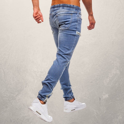 Drune | Jogger Jeans Slim Tapered Fit Elastischer Bund Reißverschlusstaschen Komfort Stretch