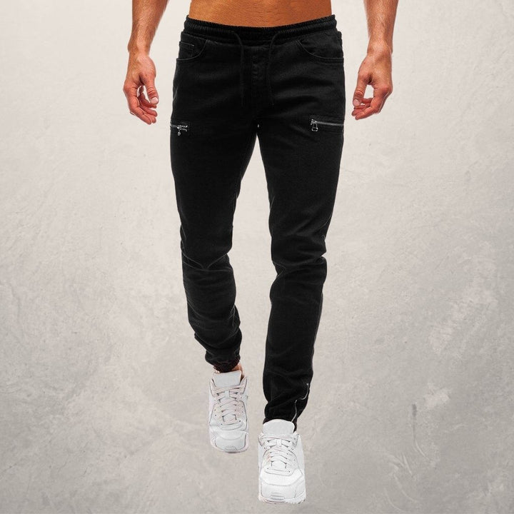 Drune | Jogger Jeans Slim Tapered Fit Elastischer Bund Reißverschlusstaschen Komfort Stretch