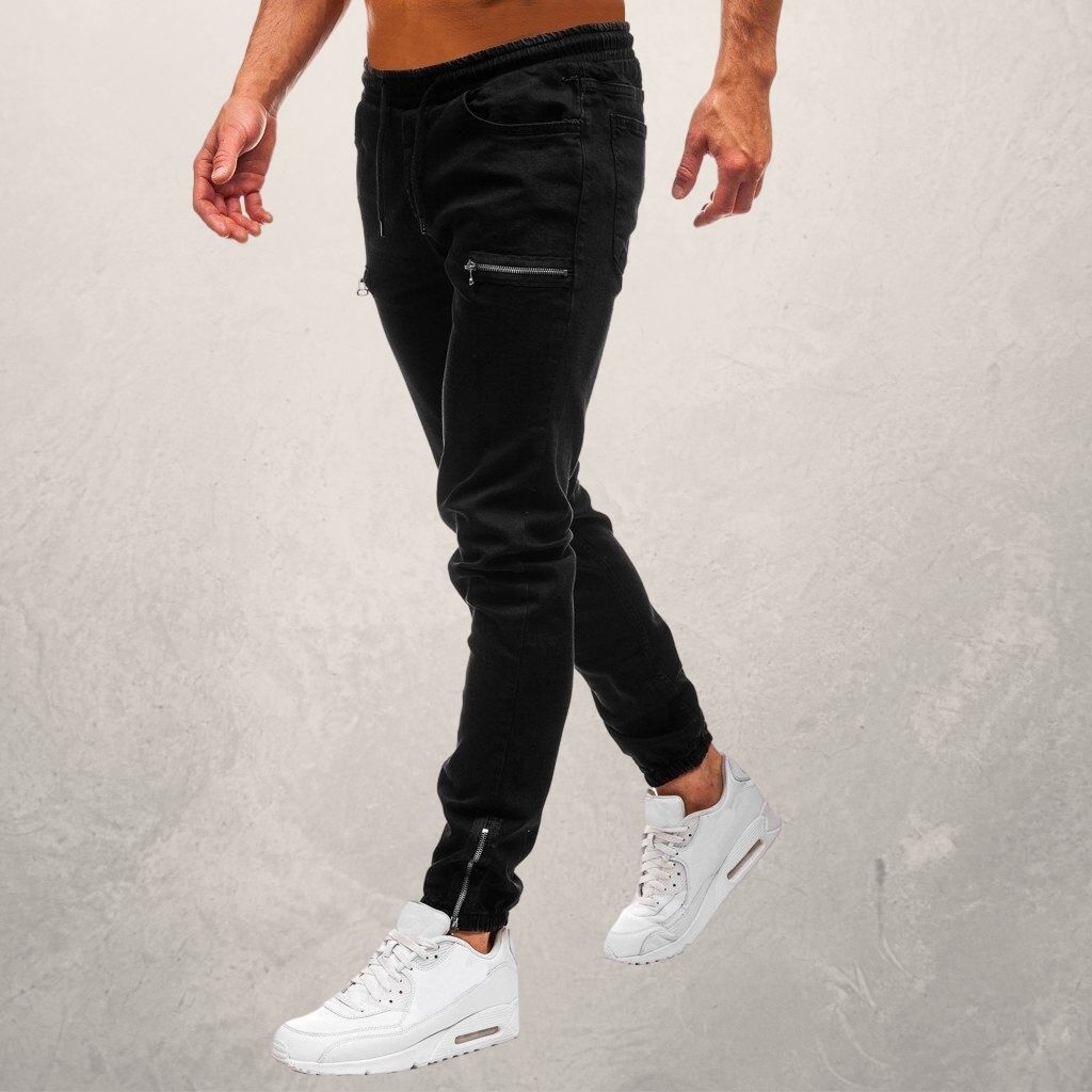 Drune | Jogger Jeans Slim Tapered Fit Elastischer Bund Reißverschlusstaschen Komfort Stretch