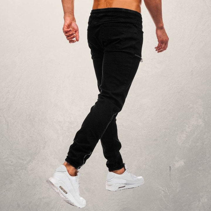 Drune | Jogger Jeans Slim Tapered Fit Elastischer Bund Reißverschlusstaschen Komfort Stretch