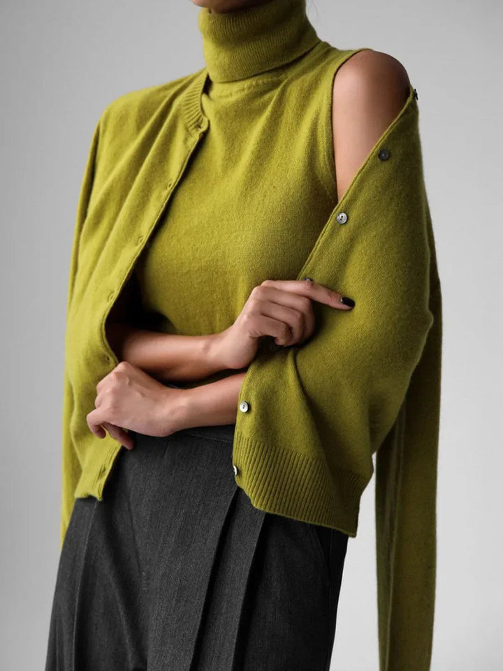 Drune | Damen Strick-Cardigan und Rollkragenpullover Set