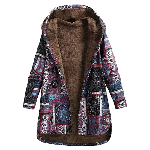 Drune | Boho-Patchwork-Hoodie mit warmer Fütterung für Frauen