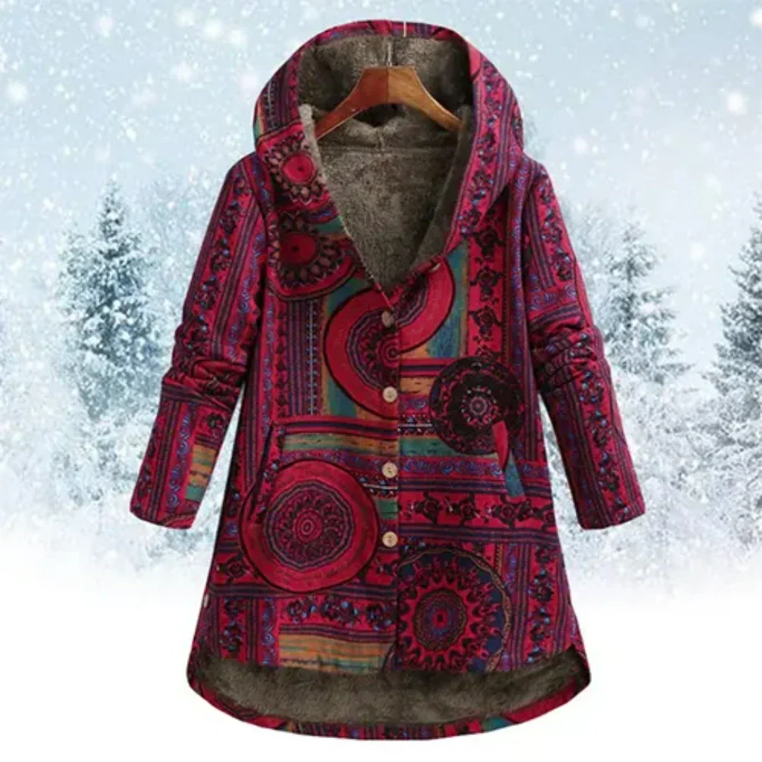 Drune | Boho-Patchwork-Hoodie mit warmer Fütterung für Frauen