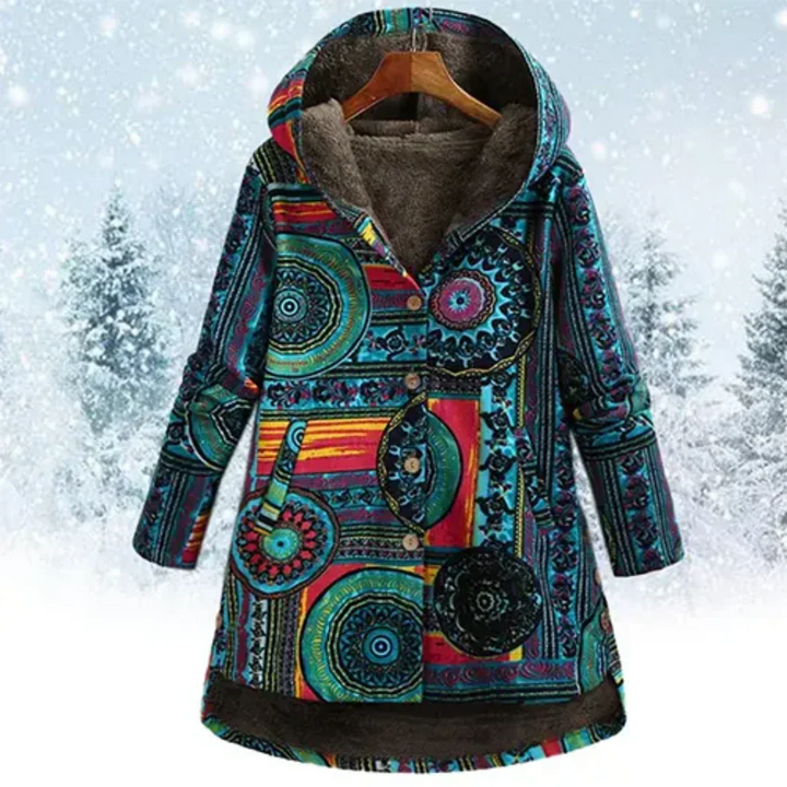 Drune | Damen Kapuzenjacke aus Boho-Patchwork mit warmer Fütterung