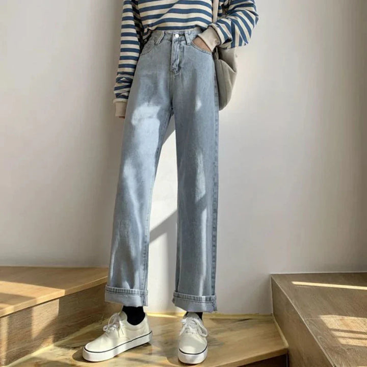 Drune | Herbst Frühling Jeans Frauen Denim Hosen Vintage Gerade Hosen Mode Female Weiße Schwarze Einfarbige Lockere Entspannte Weite Bein Hosen