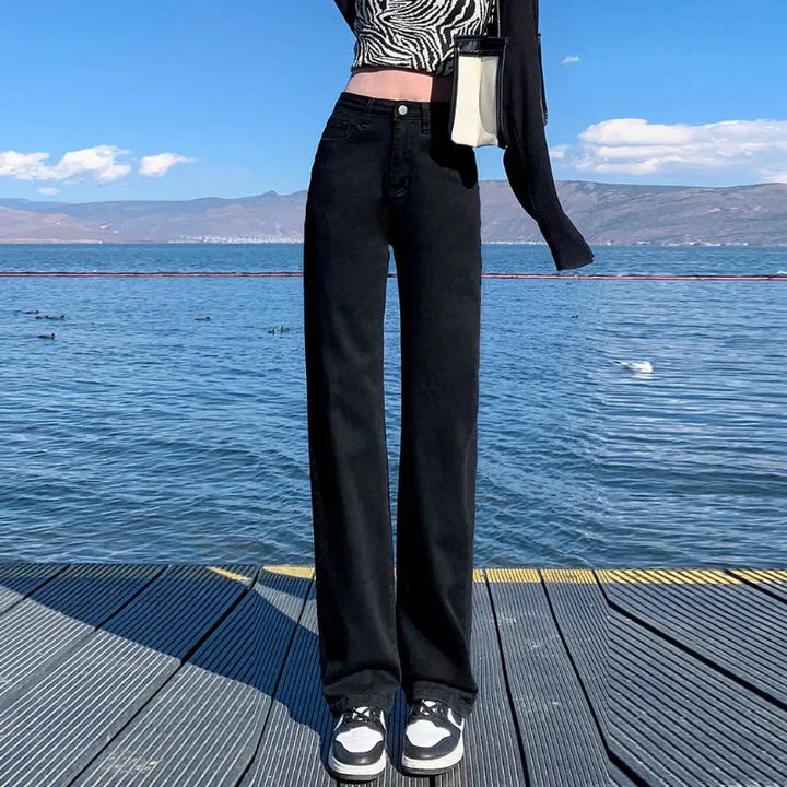 Drune | Herbst Frühling Jeans Frauen Denim Hosen Vintage Gerade Hosen Mode Female Weiße Schwarze Einfarbige Lockere Entspannte Weite Bein Hosen