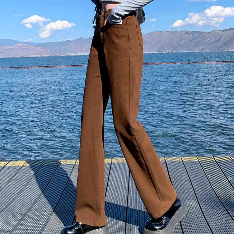Drune | Herbst Frühling Jeans Frauen Denim Hosen Vintage Gerade Hosen Mode Female Weiße Schwarze Einfarbige Lockere Entspannte Weite Bein Hosen