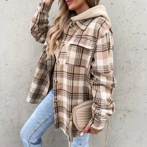 Drune | Damen Kariert Hoodie Jacke Casual Herbst Kleidung
