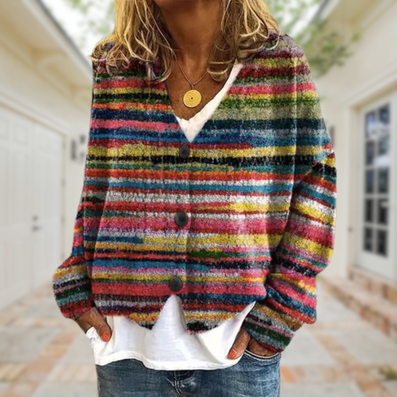 Drune | Fashionable, printed cardigan with V-neck and buttons
