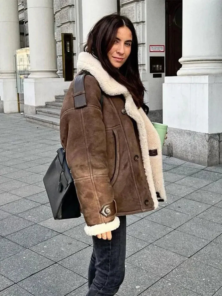 Drune | Suedette Fleece Gefüttert Jacke mit Sherpa Pilotinnenjacke