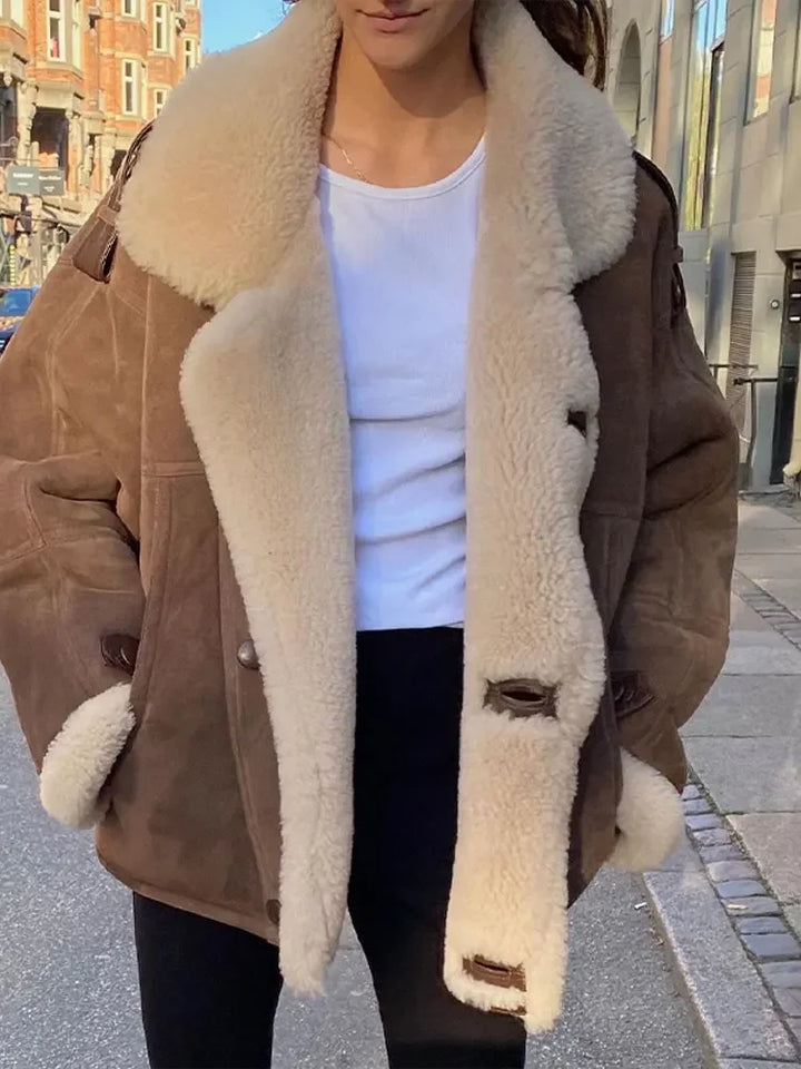 Drune | Suedette Fleece Gefüttert Jacke mit Sherpa Pilotinnenjacke