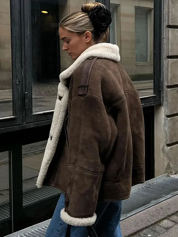 Drune | Suedette Fleece Gefüttert Jacke mit Sherpa Pilotinnenjacke