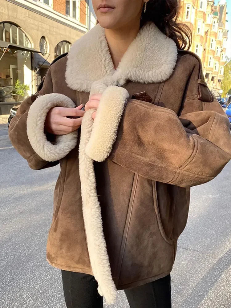 Drune | Suedette Fleece Gefüttert Jacke mit Sherpa Pilotinnenjacke