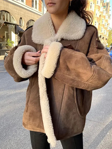 Drune | Suedette Fleece Gefüttert Jacke mit Sherpa Pilotinnenjacke