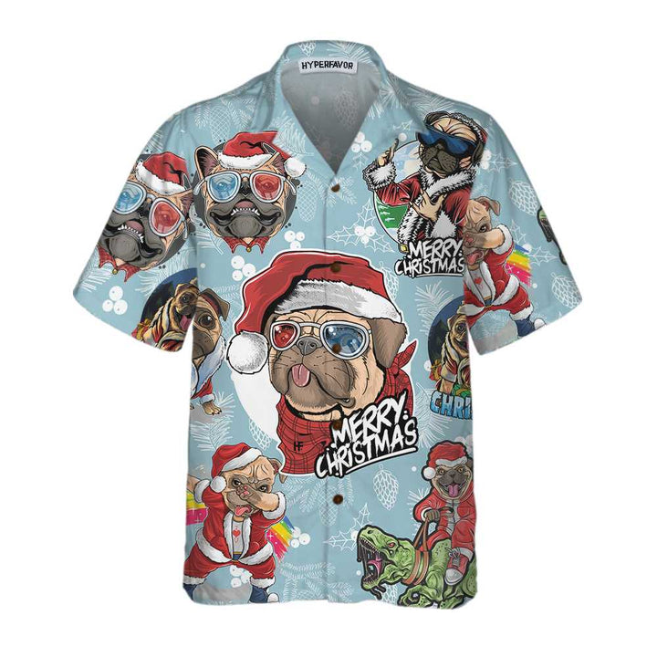 Drune | Toller Xmas Pug Party Weihnachts Pug Hawaii Hemd, Lustiges Weihnachtsgeschenk für Pug Liebhaber