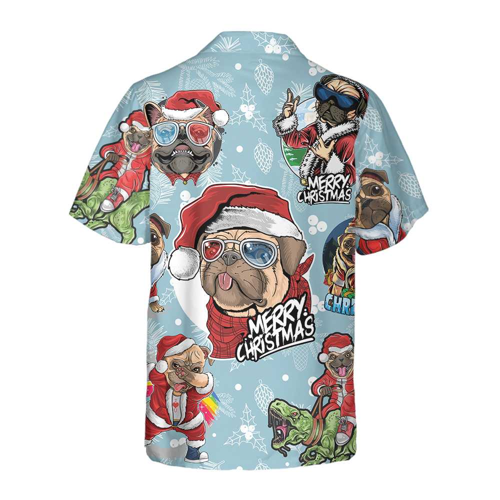 Drune | Toller Xmas Pug Party Weihnachts Pug Hawaii Hemd, Lustiges Weihnachtsgeschenk für Pug Liebhaber