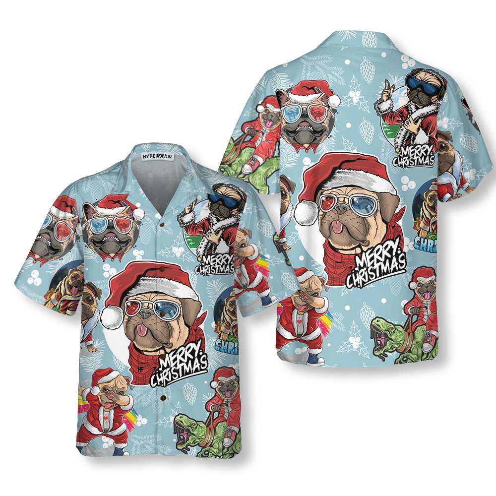 Drune | Toller Xmas Pug Party Weihnachts Pug Hawaii Hemd, Lustiges Weihnachtsgeschenk für Pug Liebhaber