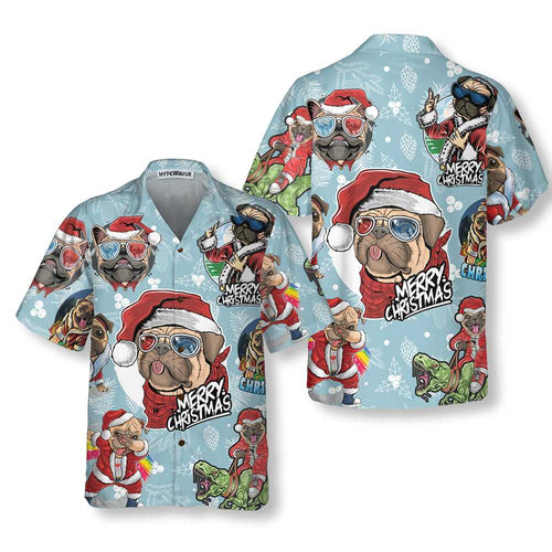 Drune | Toller Xmas Pug Party Weihnachts Pug Hawaii Hemd, Lustiges Weihnachtsgeschenk für Pug Liebhaber