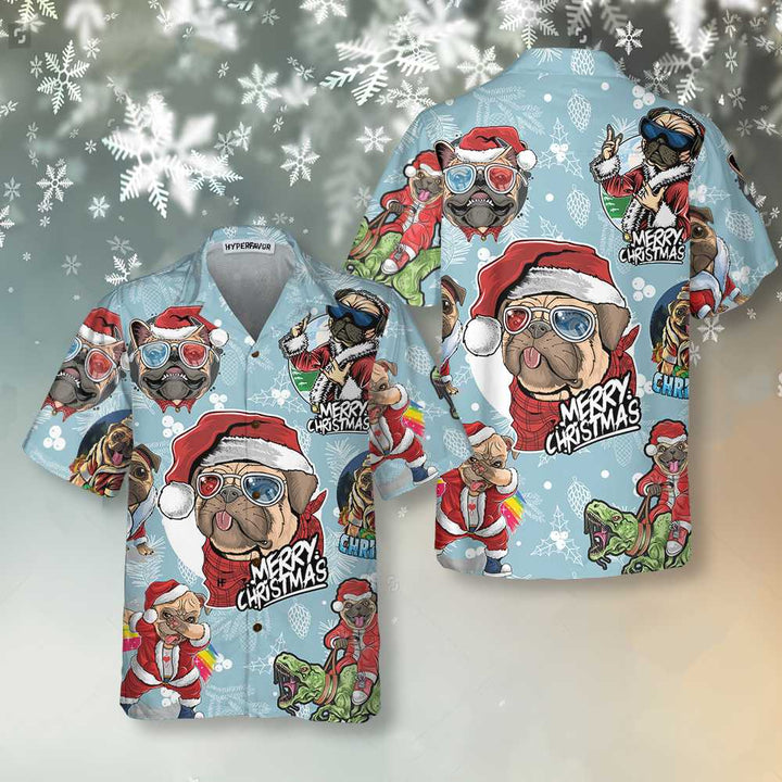 Drune | Toller Xmas Pug Party Weihnachts Pug Hawaii Hemd, Lustiges Weihnachtsgeschenk für Pug Liebhaber