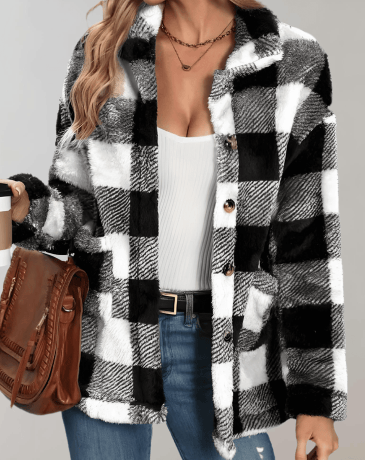 Drune | Karierte Teddy-Fleece-Jacke mit langen Ärmeln für Frauen