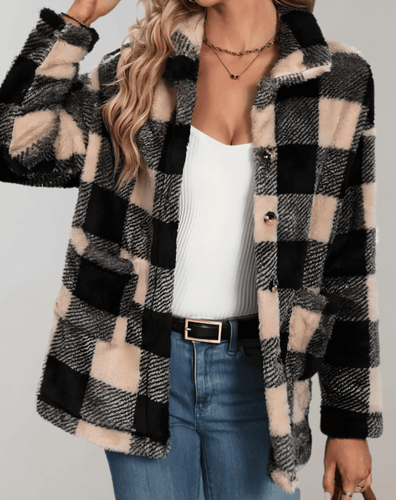 Drune | Karierte Teddy-Fleece-Jacke mit langen Ärmeln für Frauen