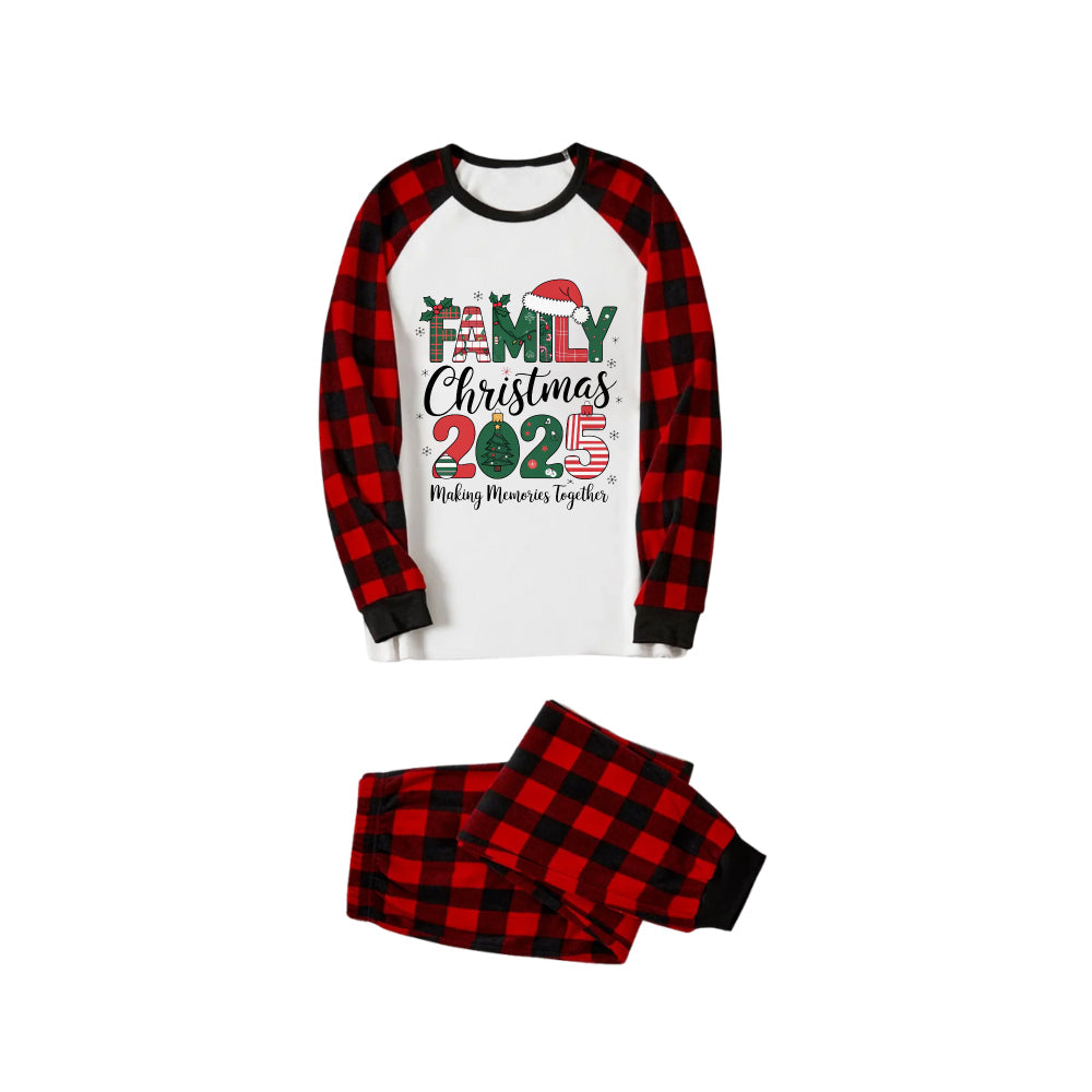 Drune | Rote und schwarze karierte Weihnachts-Pyjama-Set mit Familien-Weihnachten 2025 Textdruck