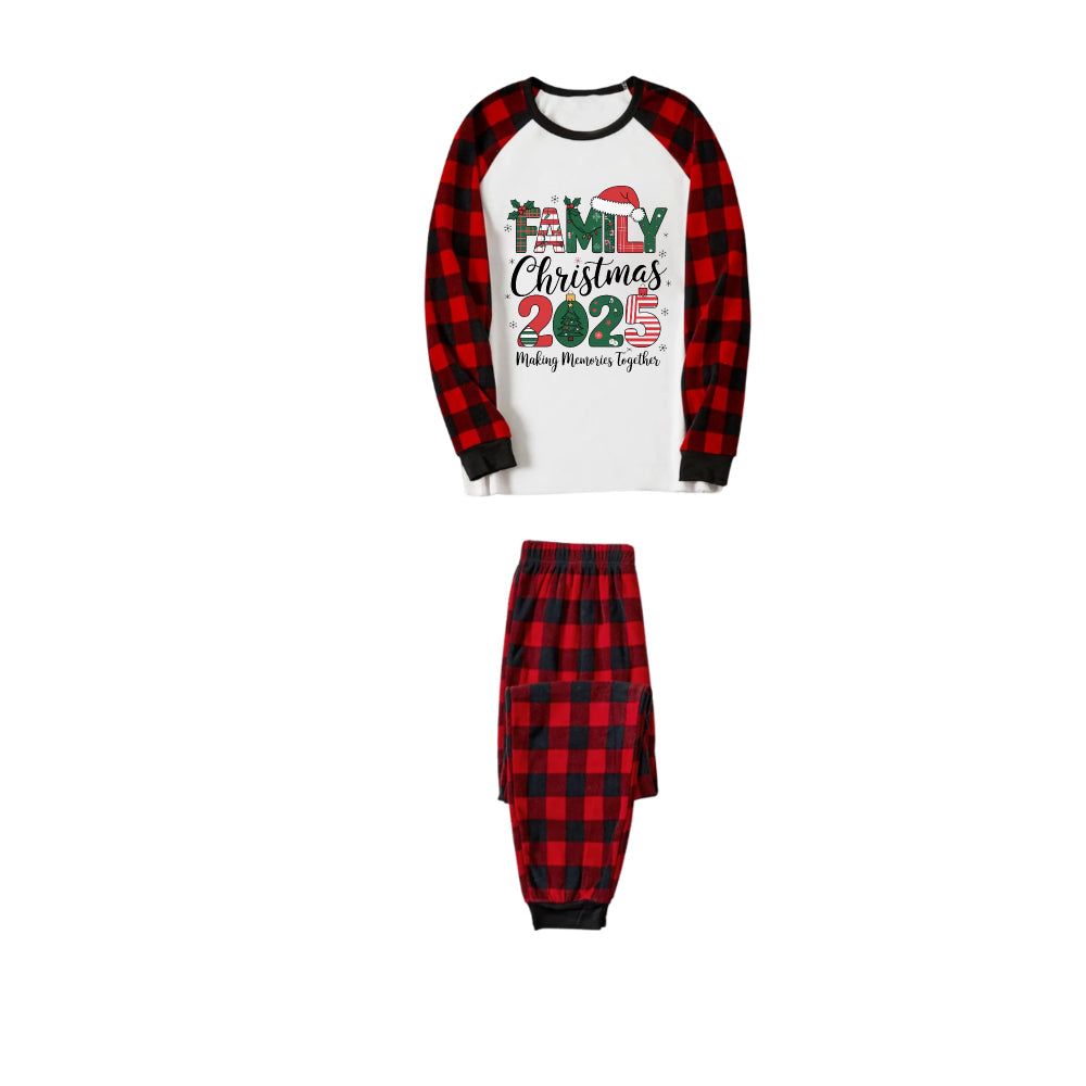 Drune | Rote und schwarze karierte Weihnachts-Pyjama-Set mit Familien-Weihnachten 2025 Textdruck