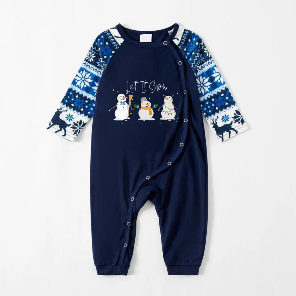 Drune | Fröhliche blaue Weihnachts-Pyjama-Set mit Schneemann und Cheer-Textdrucken