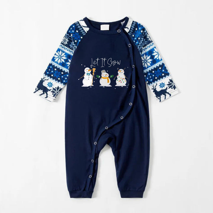 Drune | Fröhliche blaue Weihnachts-Pyjama-Set mit Schneemann und Cheer-Textdrucken