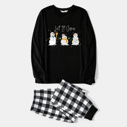 Drune | Schwarz-weißer karierter Weihnachts-Pyjama-Set mit Schneemann und 
