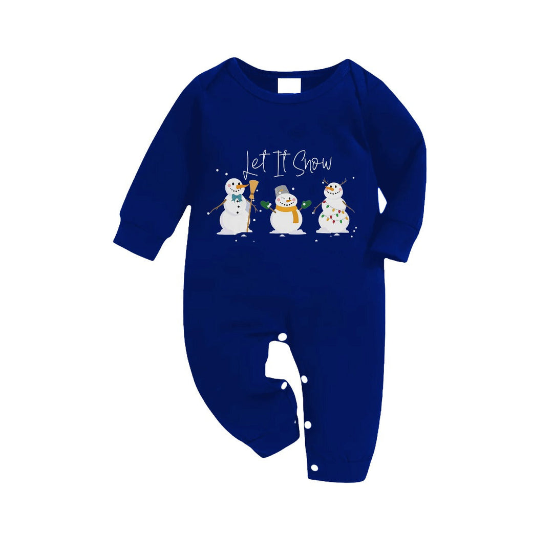 Drune | Weihnachtsfamilien-Pyjamas in passender Kleidung - Marineblau & Weiß Karomuster Set mit "Let It Snow" und Schneemann Muster Druck