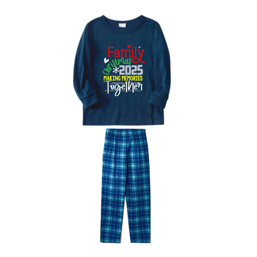 Drune | Weihnachtliche Familien-Pyjamas im Partnerlook - Navy & Himmelblau Karierte PJs Set mit 