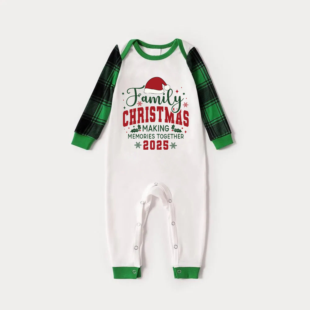 Drune | Grünes Raglan-Top Grüner Karo-Weihnachtsschlafanzug-Set Mit "Familie WEIHNACHTEN ERINNERUNGEN GEMEINSAM MACHEN 2025" Textdruck