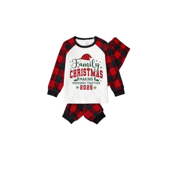 Drune | Roter und schwarzer karierter Weihnachts-Pyjama-Set mit Santa-Hut und Weihnachts-Slogan-Druck