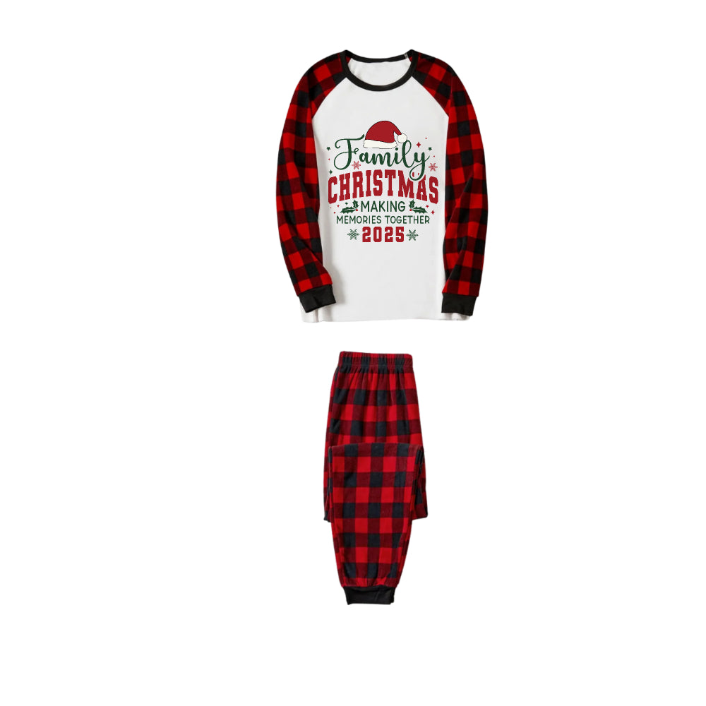 Drune | Roter und schwarzer karierter Weihnachts-Pyjama-Set mit Santa-Hut und Weihnachts-Slogan-Druck