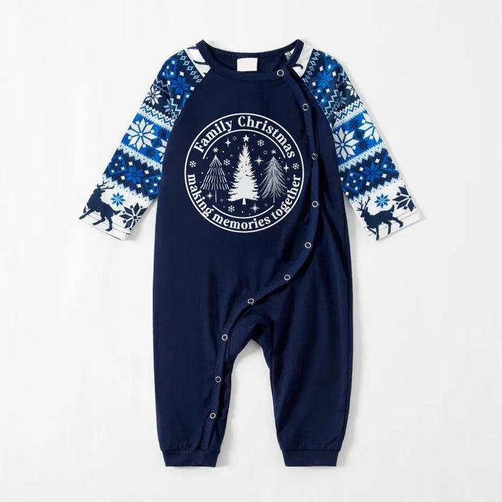 Drune | Fröhliches Blaues Weihnachts-Pyjama-Set mit Weihnachtsbaum- und Frohe Texte Drucke