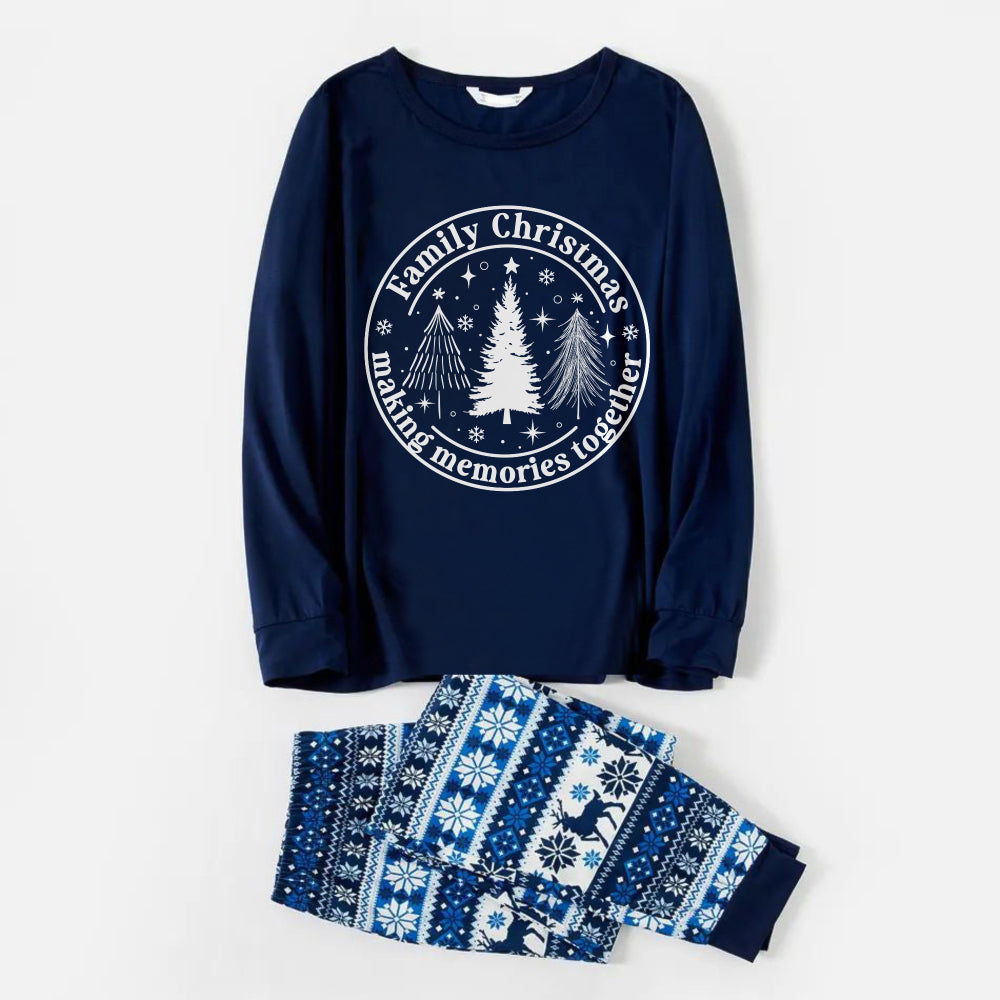 Drune | Fröhliches Blaues Weihnachts-Pyjama-Set mit Weihnachtsbaum- und Frohe Texte Drucke