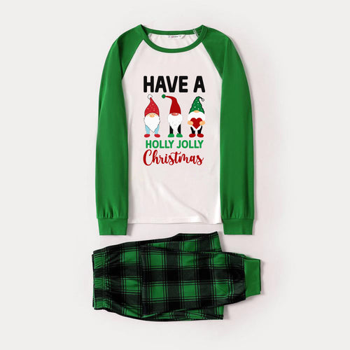 Drune | Grünes Raglan-Oberteil Grünes Karomuster Weihnachts-Pyjama-Set mit Gnomen und 