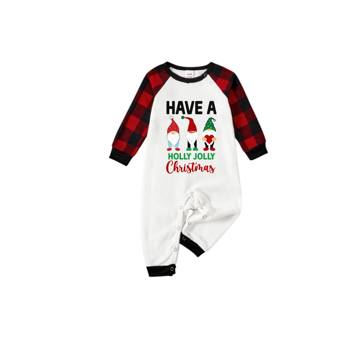Drune | Rote und schwarze karierte Weihnachts-Pyjama-Set mit Gnomies Familie und "Have A Holly Jolly Christmas" Slogan Druck