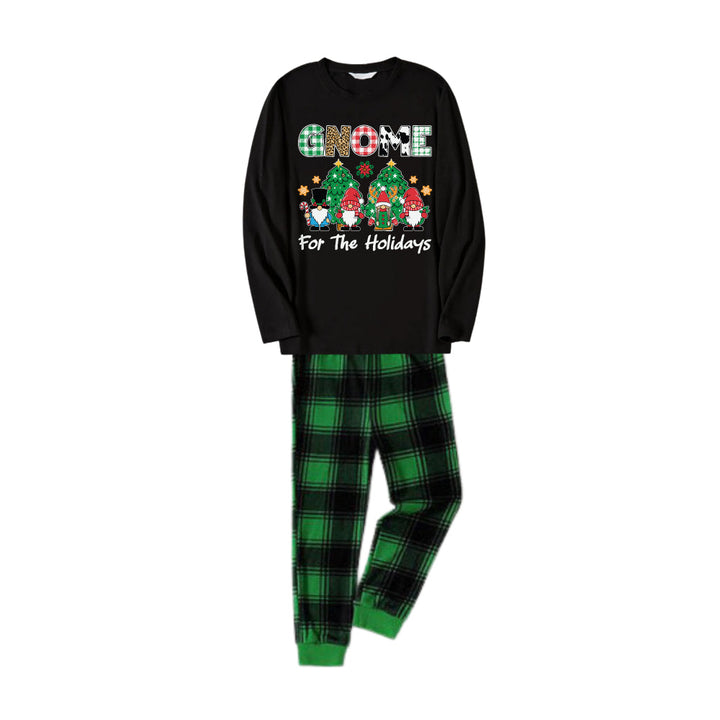 Drune | Weihnachtsfamilienpassende Pyjamas - Schwarzes Oberteil und grüne Karohosen-Pyjama-Set mit "Gnome For The Holidays" Druck