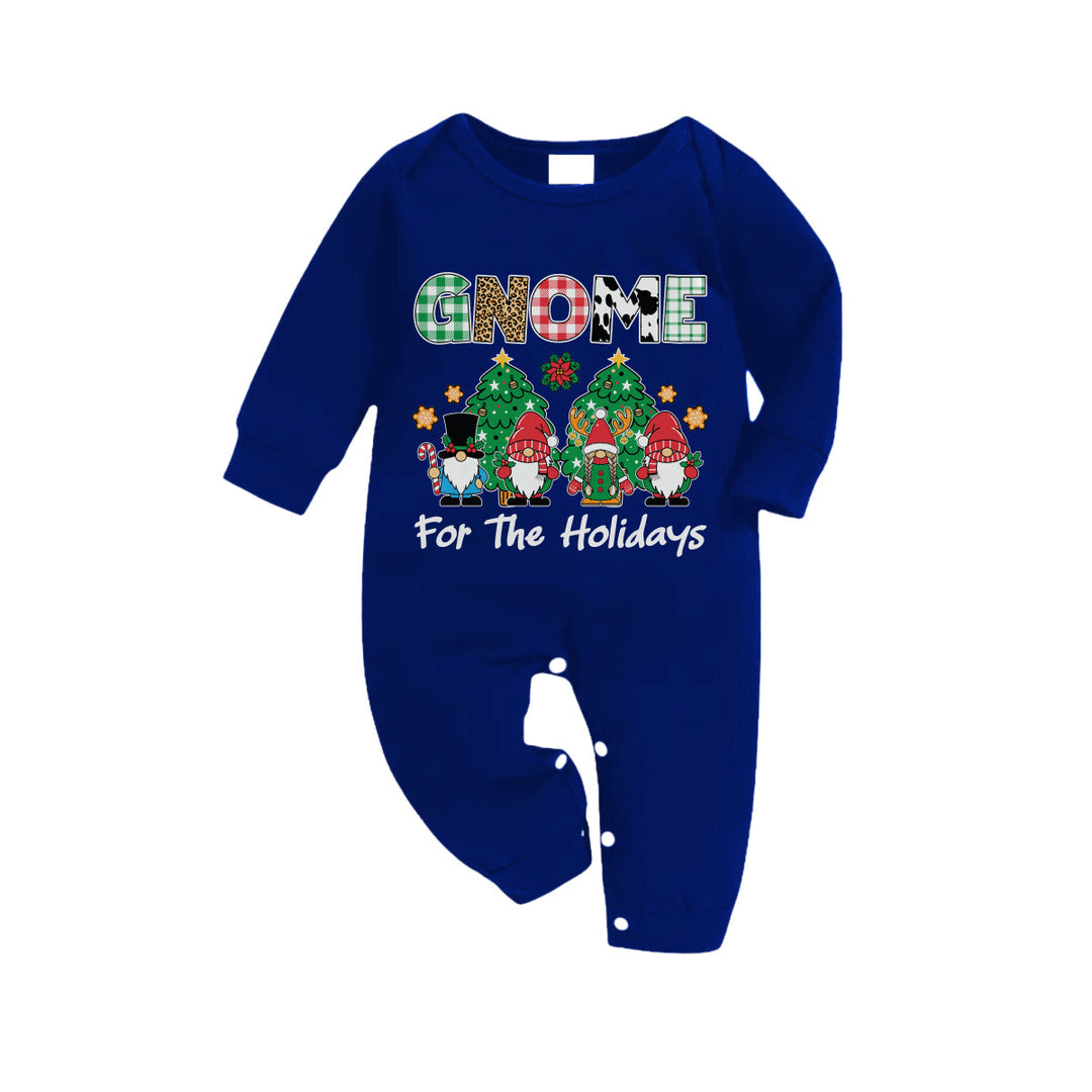 Drune | Weihnachtsfamilien passende Schlafanzüge - Marineblau & Weiß kariertes Pjs-Set mit "Gnome For The Holidays" Druck