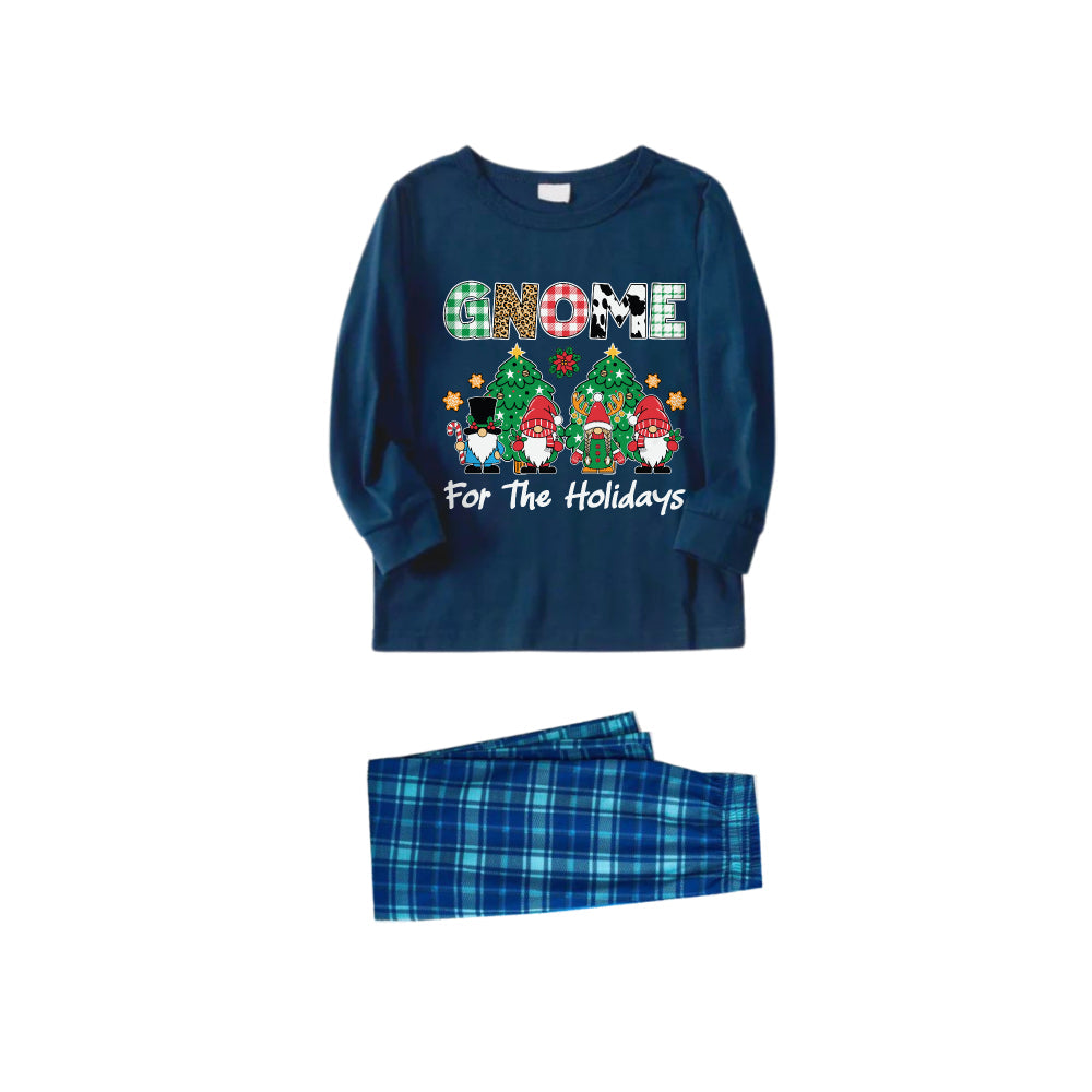 Drune | Weihnachtsfamilien-Pyjama-Set in Marineblau & Himmelblau mit "Gnome For The Holidays" und Gnomies Cartoon-Druck