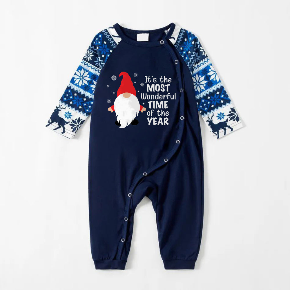 Drune | Frohe blaue Weihnachts-Pyjama-Set mit Gnom und Santa-Zitaten