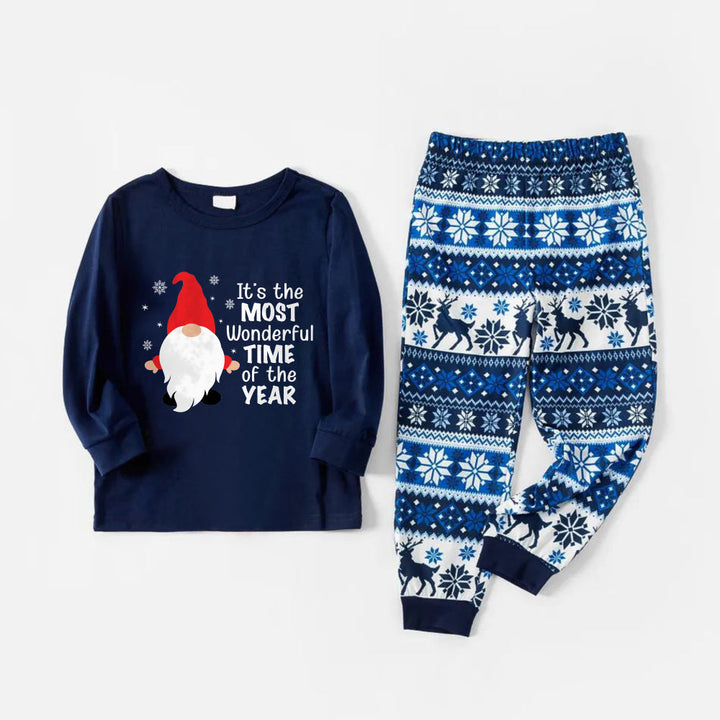 Drune | Frohe blaue Weihnachts-Pyjama-Set mit Gnom und Santa-Zitaten