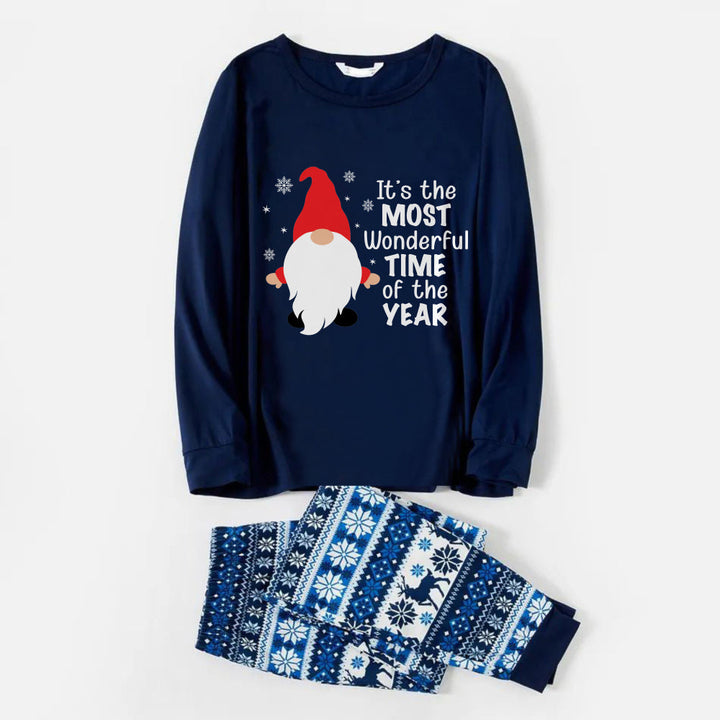 Drune | Frohe blaue Weihnachts-Pyjama-Set mit Gnom und Santa-Zitaten